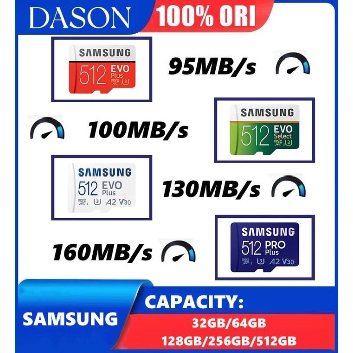 Samsung Memori Kartu Memori 32GB/64GB/128GB/256G/512G TF Micro SD Card - 95MB/S, 32GB