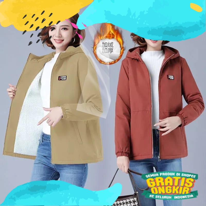 Jaket Wanita Import Style korea / Jaket Wanita Bulu Kekinian / Jaket Bulu Wanita Import/Blue