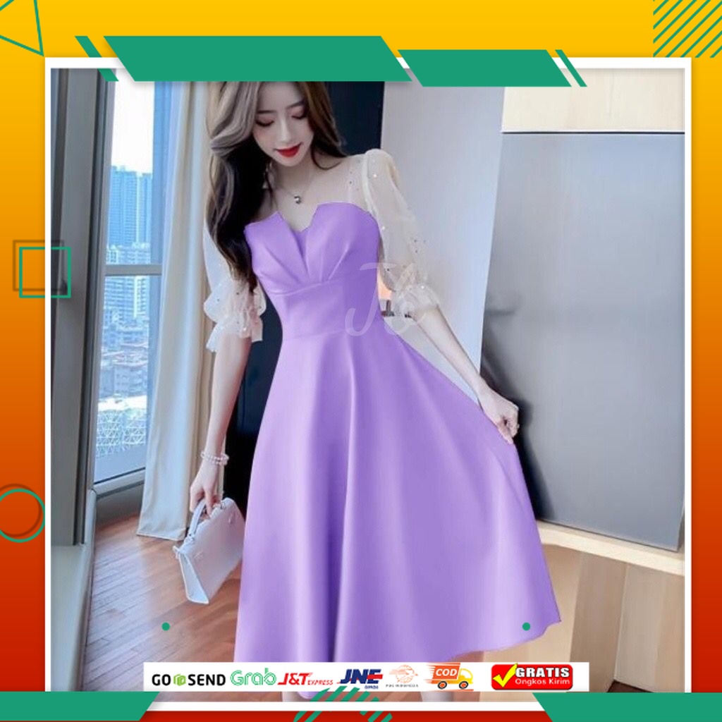 DRESS GAUN PESTA MODEL BARU /Dress Pesta Wanita Polos Dress Brokat Pesta Tile Gliter Baju Kondangan 