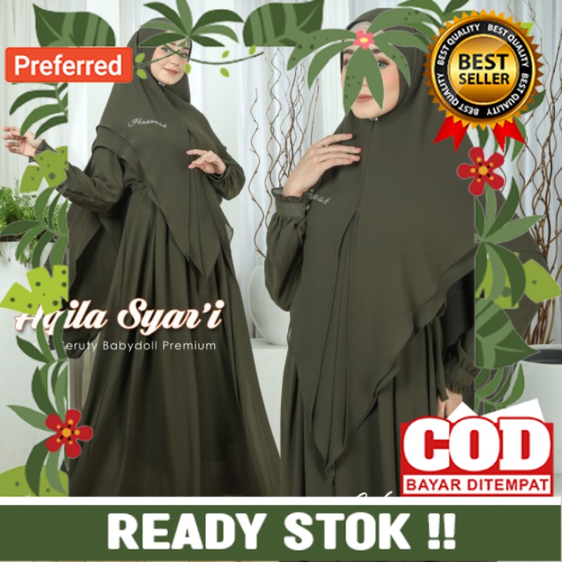 Gamis aqila syar'i/Original Arsya/Hasanah syar'i/gamis set/ceruty babydoll premium/gamis polos/gamis