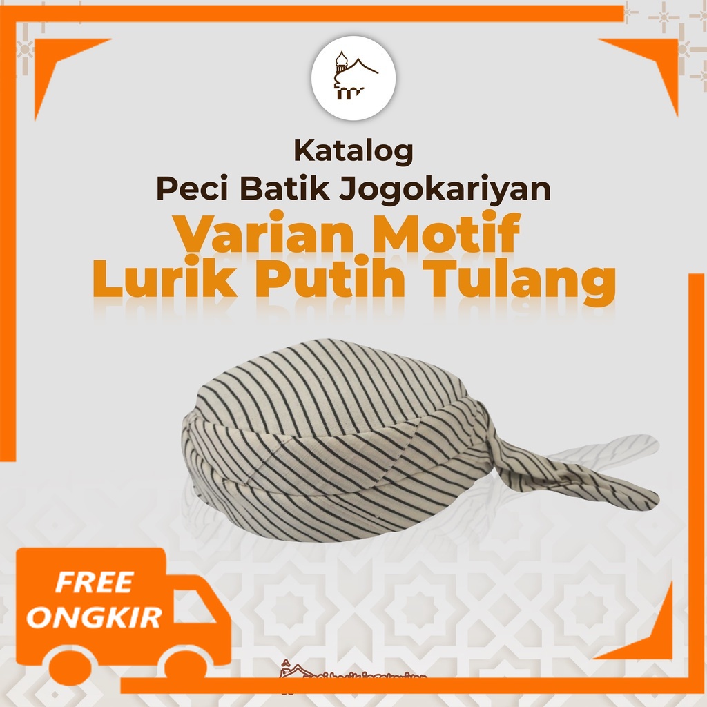 Peci Batik Jogokariyan Jogokaryan kopeah Songkok Motif Lurik putih tulang