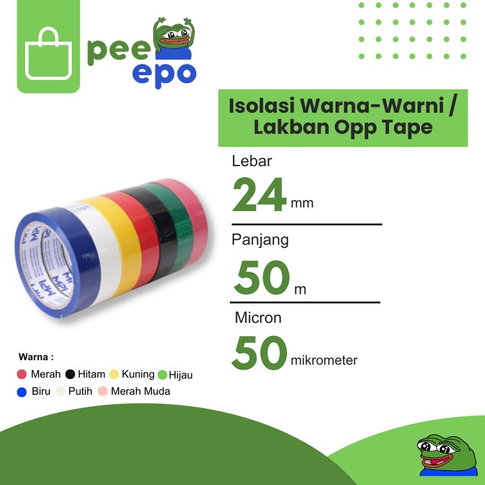 

Isolasi Warna-Warni / Lakban Opp Tape Warna 24 mm x 50 Meter Merk MPI