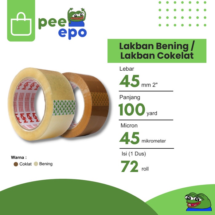 

Lakban Bening / Cokelat 45mm x 100 Yard MPI 1 Dus Isi 72 Gojek & Grab