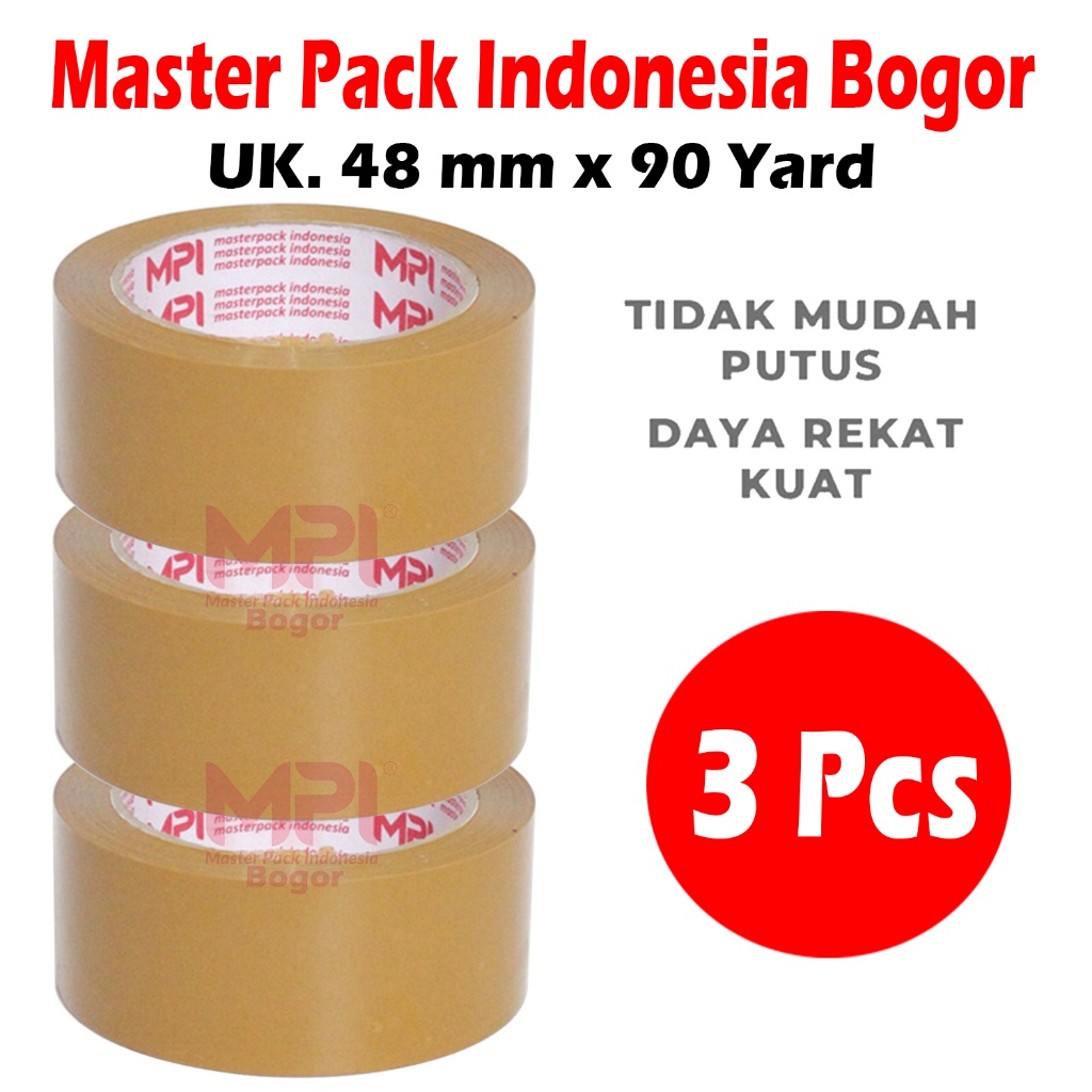 

[ 3 PCS ] Lakban Coklat 48 MM x 90 YARD / Lakban Untuk Packing - Lakban Master Pack Indonesia