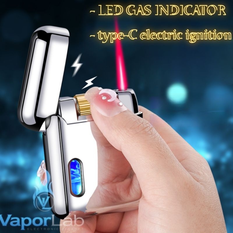 Terbaru  korek api bara gas torch metal led electric ignite lighter gift box