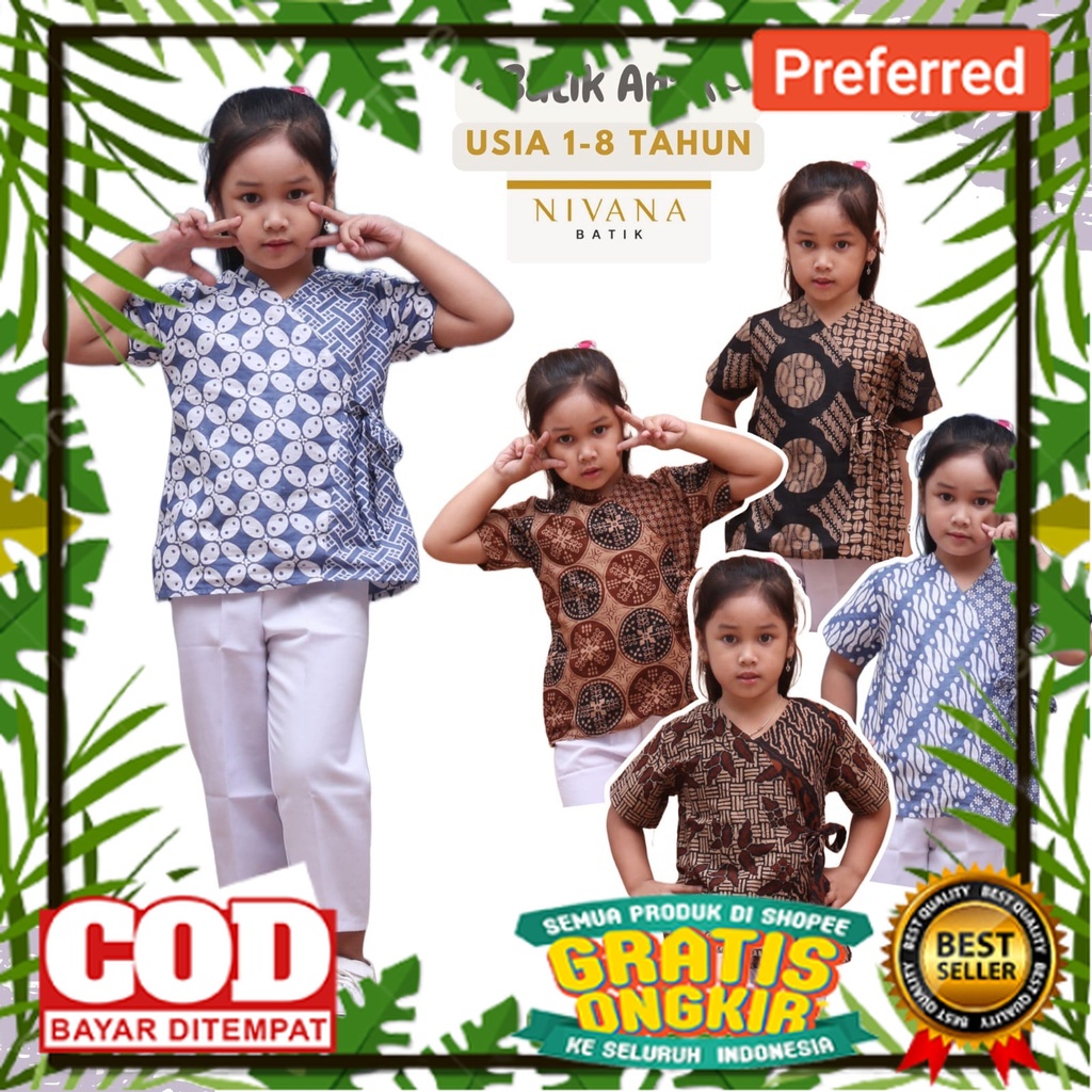 Atasan Batik Anak Perempuan Baju Blus Kombinasi Anak  Cewek// MODEL BARU BATIK SEMUA UKURAN ADA