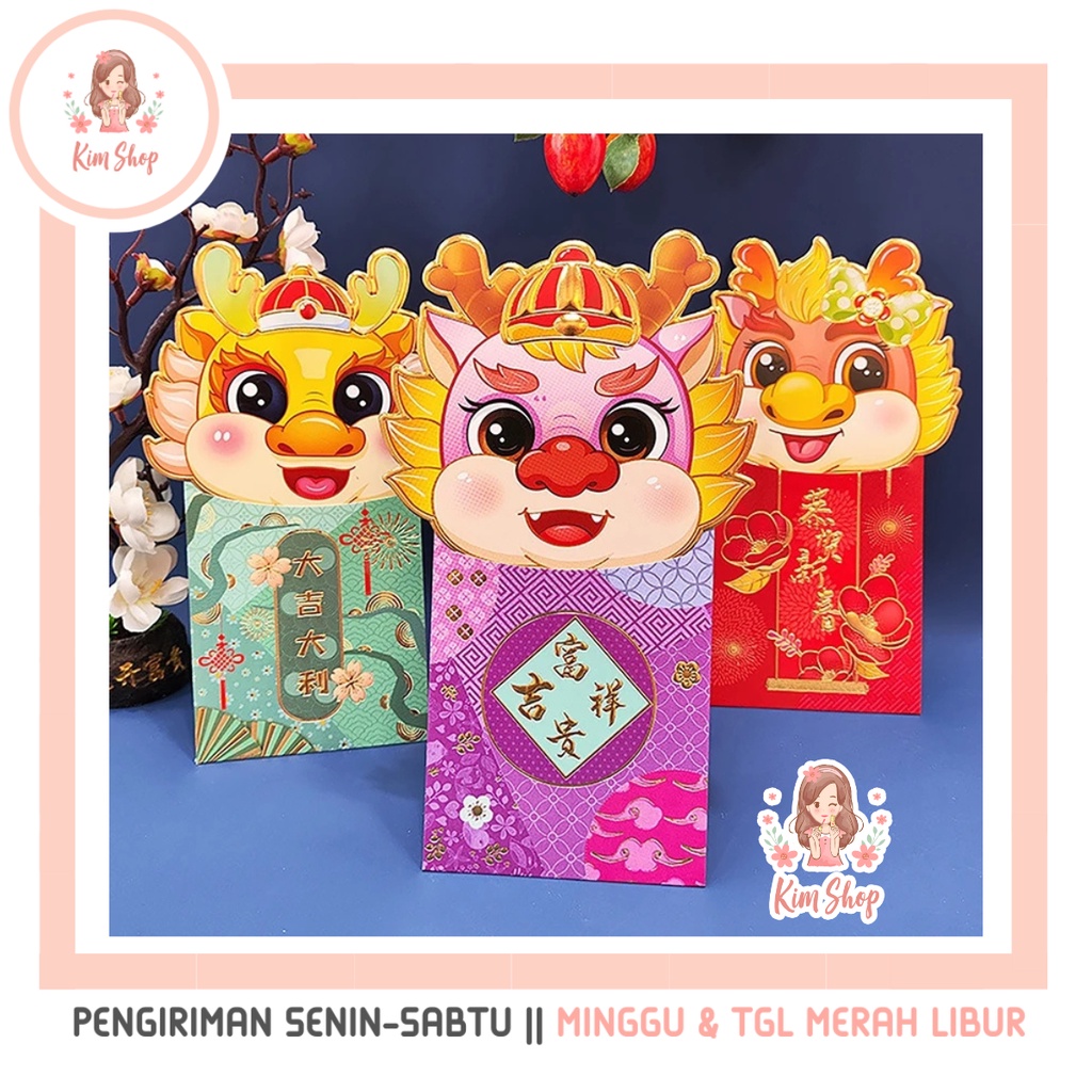 

KIM SHOP - Amplop Imlek Naga Kertas Angpao Sincia Angpau 2024 Kuping 3D Panjang Tebal Dragon Chinese New Year Red Envelope