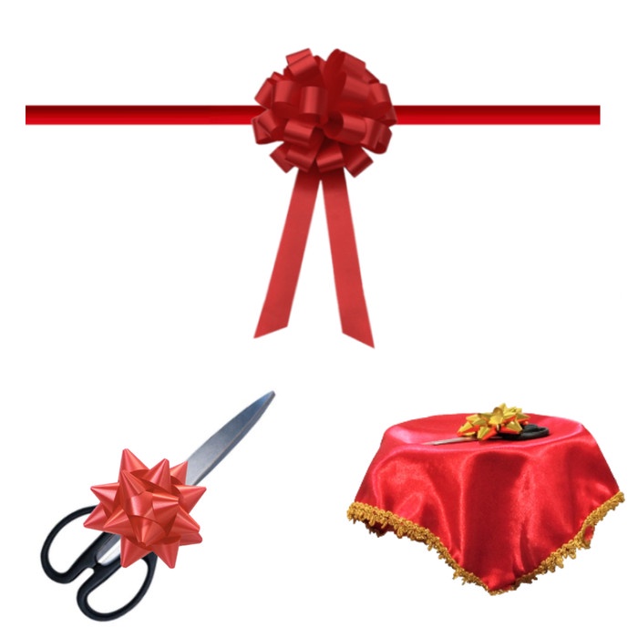 

PROMO - PITA KADO - PomPom Gunting Pita Peresmian Kantor Bahan Plastik Besar 20cm + Nampan - Merah