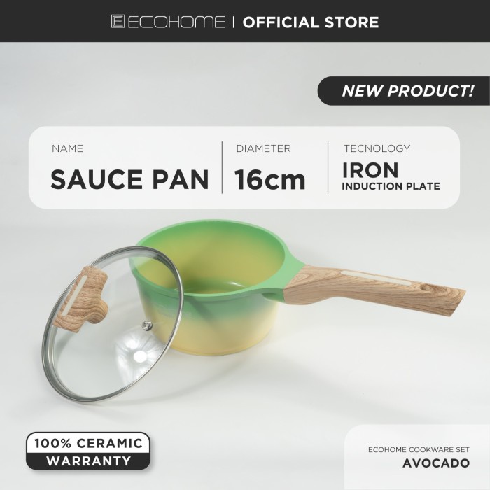 Ecohome Cookware Sauce Pan 16 cm Ceramic Coating Anti Lengket Avocado