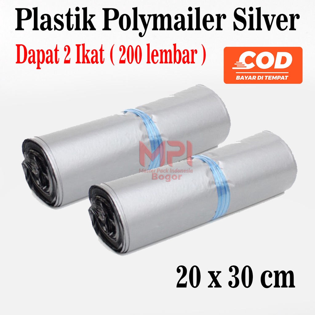 

2 IKAT [ 200 lembar ] Plastik Polymailer Silver 20 x 30 cm - packaging Kantong Amplop - Master Pack Indonesia Bogor
