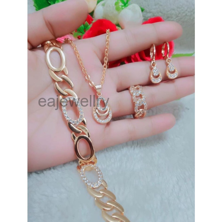 Satu set perhiasan emas 24 karat asli realpict aksesoris perempuan