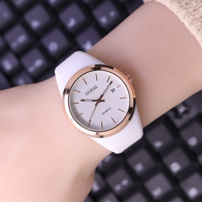 [New Watch] Jam tangan wanita guess rubber karet tanggal - Putih