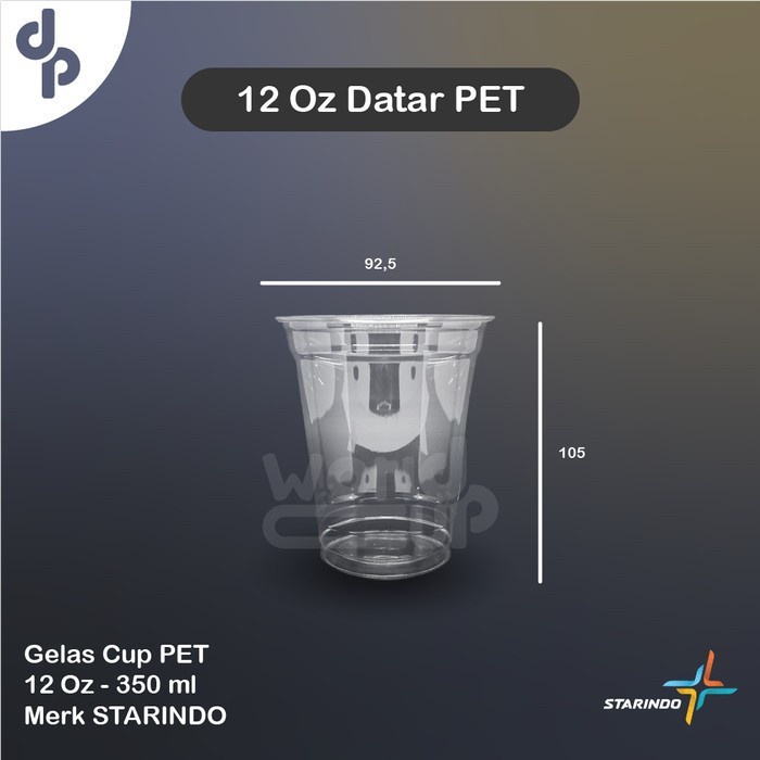 Gelas Cup PET Starindo - 12 Oz - 14 Oz - 16 Oz - 50 pcs - 12 Oz Datar, Gelas Cup PET