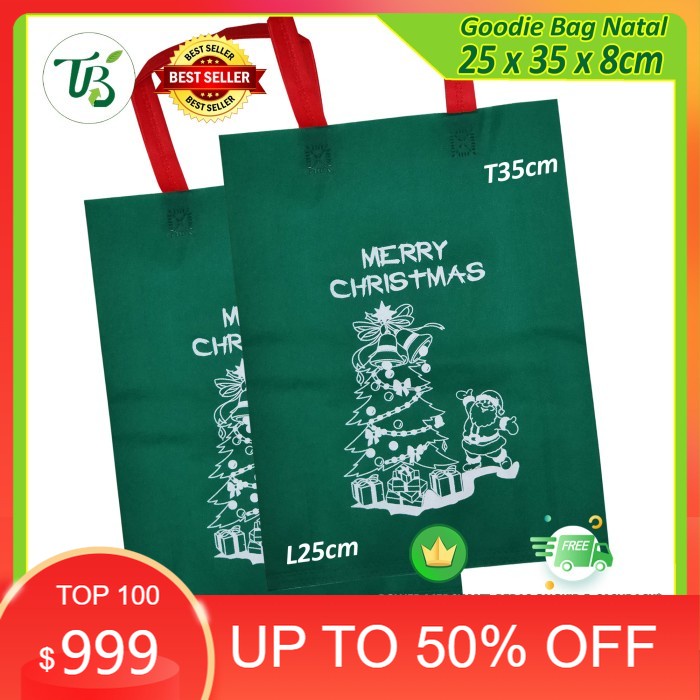 

HADIAH NATAL/DEKORASI NATAL/ Goodie bag Tas Spunbond Hari Raya Natal Idul Fitri bukan paper bag dus - Hijau Daun, S