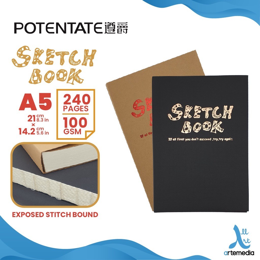 

Sketchbook Potentate A5 Exposed Stitch Bound Buku Sketsa / Sketchbook Potentate A5 Black & Craft 100 GSM - 120 Sheet / 240 Pages