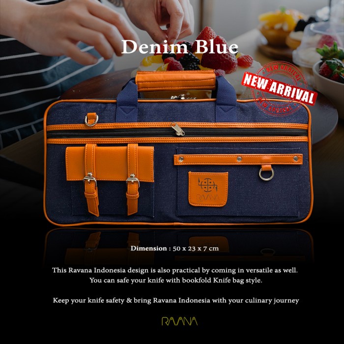 RAVANA KNIFE BAG | TAS PISAU | KULIT Dan DENIM | 12 SLOT KNIFE BAG - DENIM BLUE