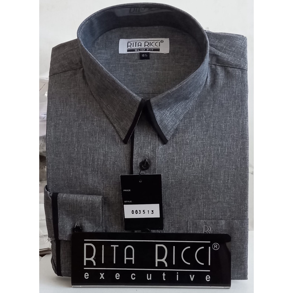 RITA RICCI Kemeja Pria Polos Abu Abu Two Tone Slim Fit Katun