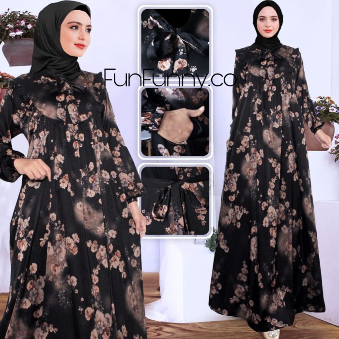 Gamis Sofia Armani Silk Premium - Motif Terbaru - Hitam, M