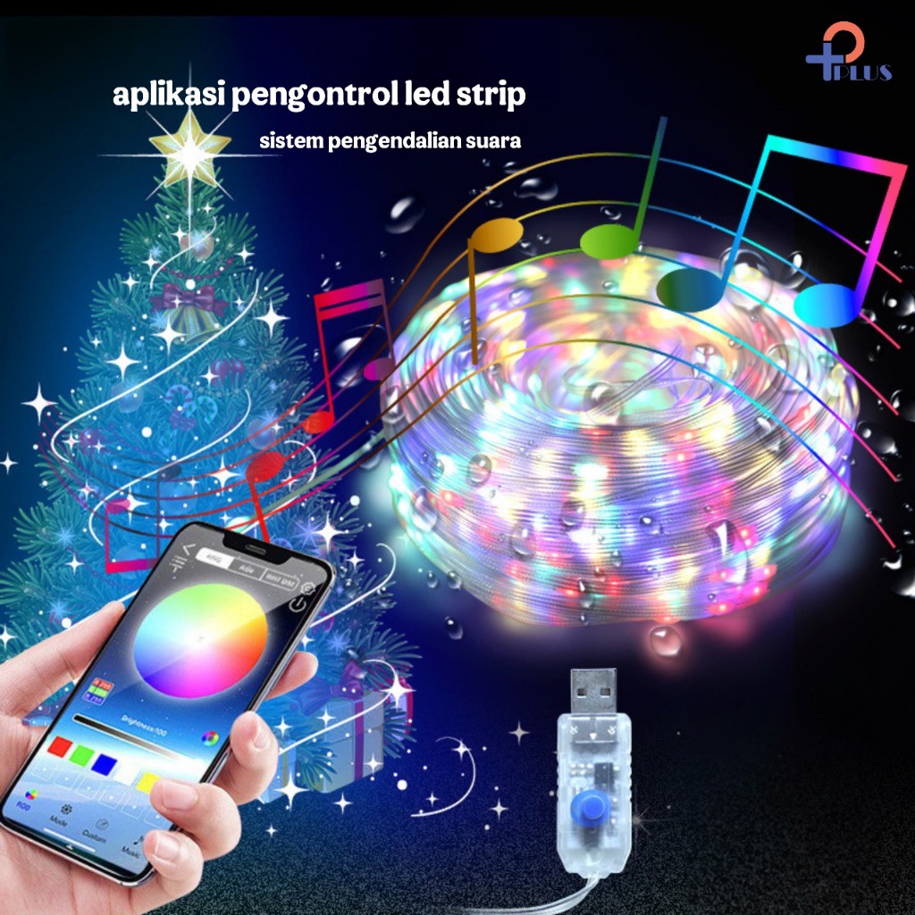 [ Pplus } Lampu Led Strip Running RGB  10m &amp; 5m Smart App Bluetooth + Remote colokan USB / Lampu Natal smart App Warna warni