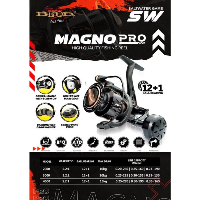 Reel Blood Magno Pro SW 3000 4000 12BB + 1 saltwater - Magno Pro 3000