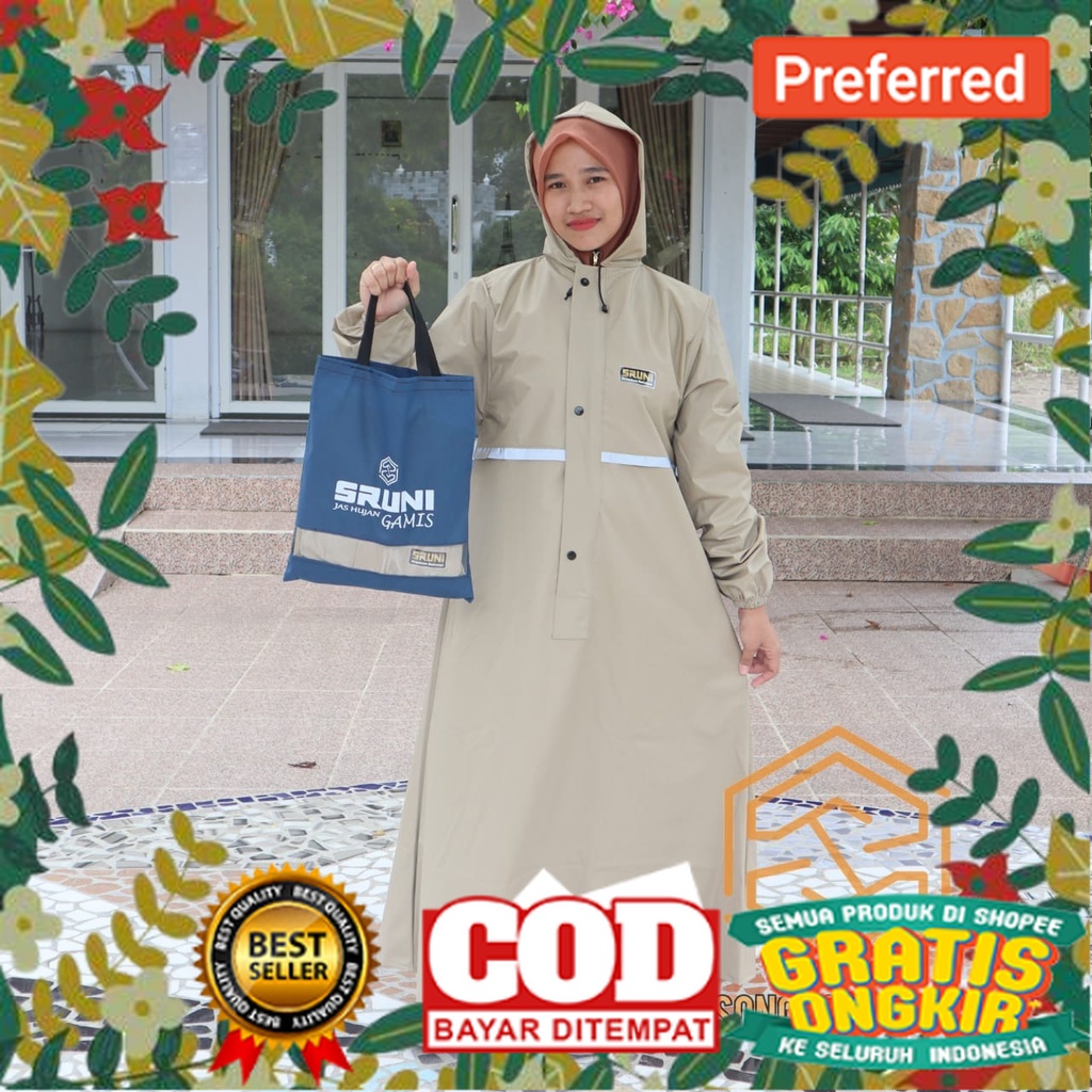 JAS HUJAN GAMIS WANITA MUSLIMAH SETELAN SRUNI ORIGINAL ANTI REMBES BAHAN TEBAL KUAT MANTEL PRIA WANI
