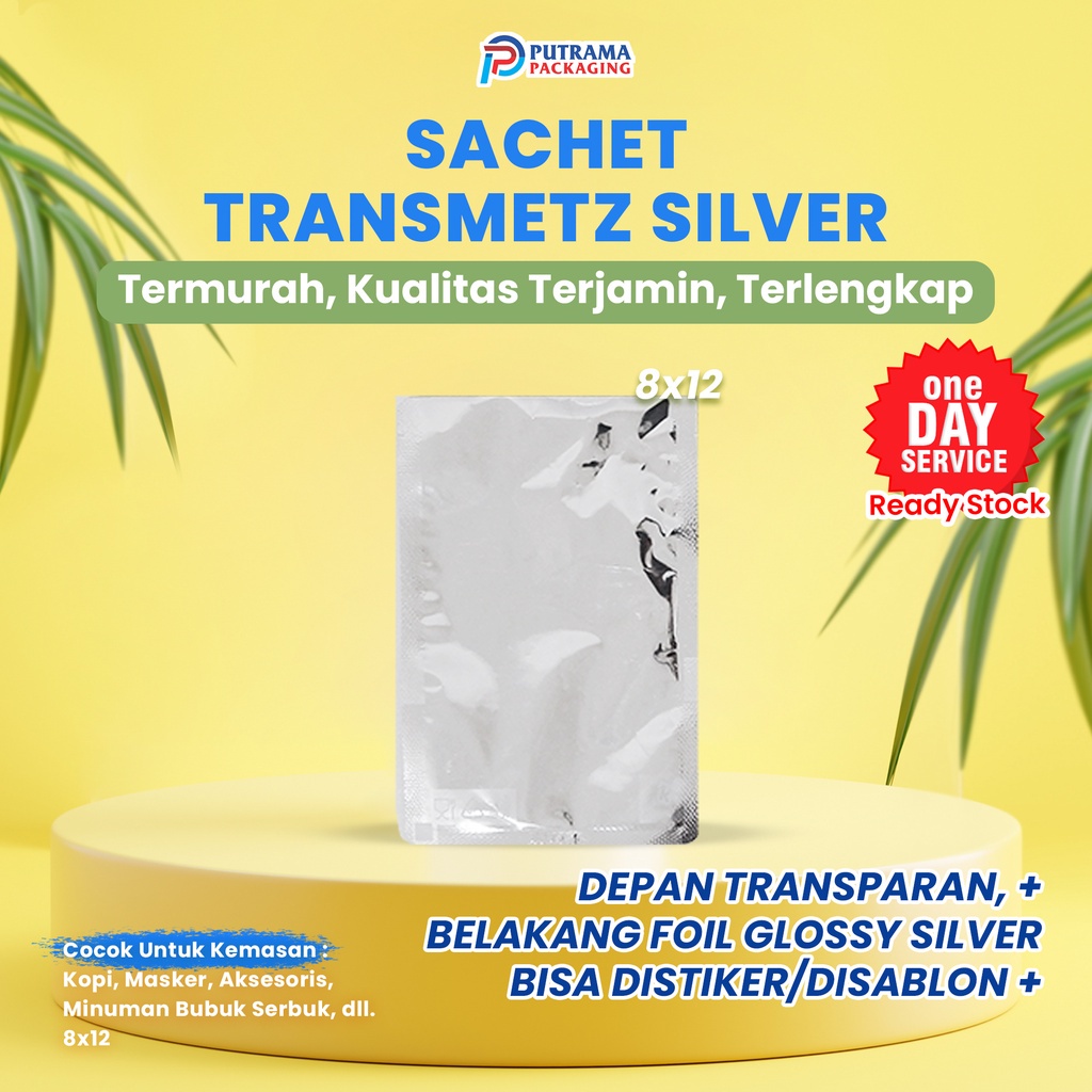 (1 PACK ISI 100 PCS) Sachet Transmetz Kombinasi Glossy Silver 8X12 Non Ziplock Plastik Strap Hijab M