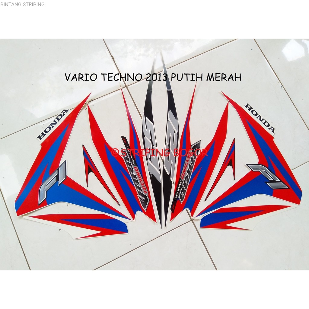 Striping Lis Stiker Motor Honda Vario Techno F1 125 2013 Full Putih Merah