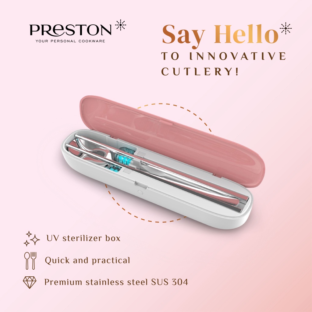 Preston UV Sterilizer Box Cutlery Set Stainless Steel SUS 304 Portable Sterilizer Alat Makan Travel 