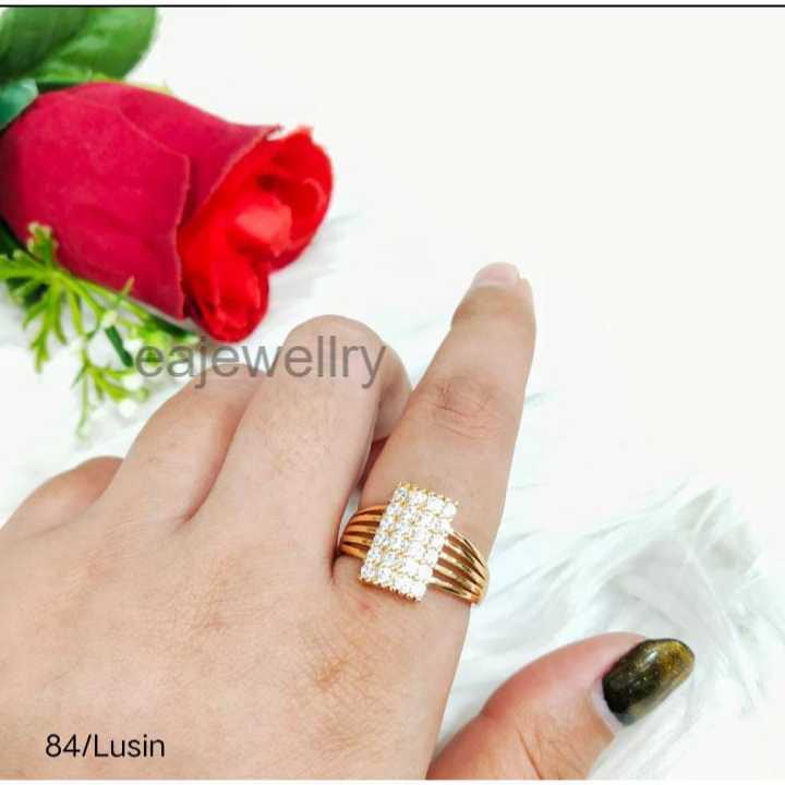 Cincin Kotak Full Permata Gold Asli Berlapis Emas 24 Karat