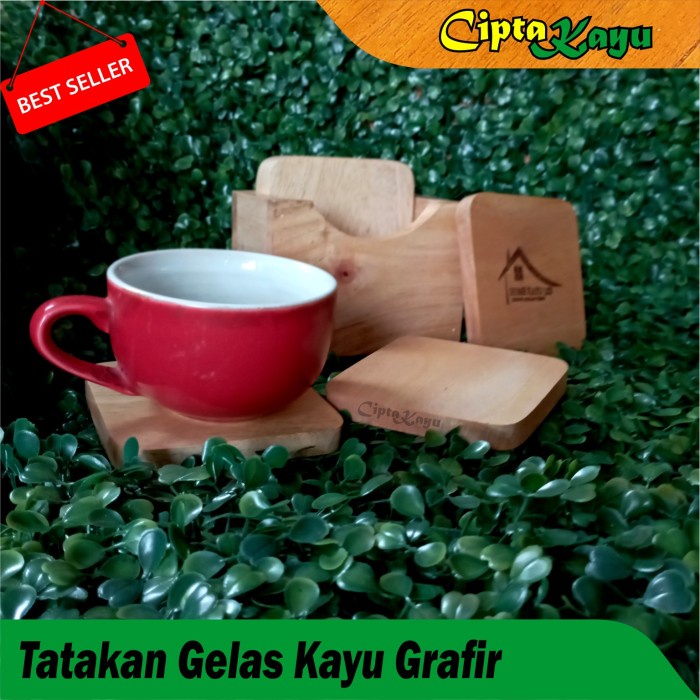 Free Grafir Coaster set kayu mahoni /Alas Gelas kayu/Tatakan Gelas
