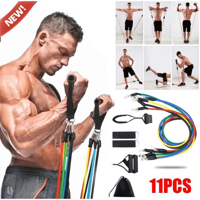 TaffSPORT 11 in 1 Resistance Band Set | Tali Fitnes | Stretching Rope | Gym Yoga | Tali Stretching |