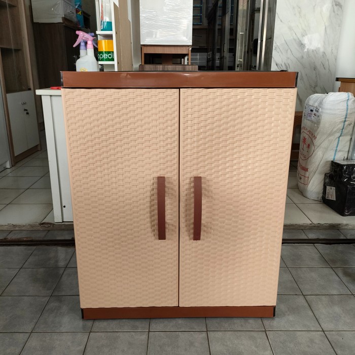 Lemari Plastik Rotan 2 Susun Minimalis / Rak Serbaguna / Nakas Plastik