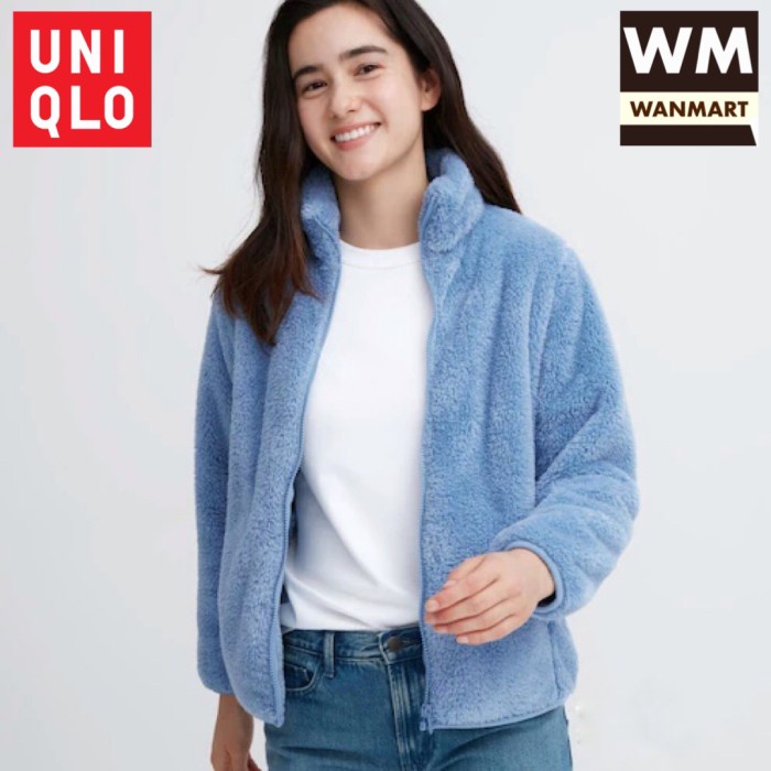 UNIQLO Women Jaket Fluffy Yarn Fleece Bulu Lembut Wanita Blue BN