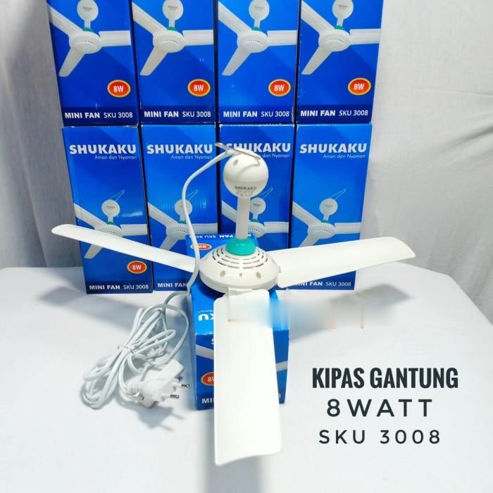 Helifan Heli Fan Ceiling Fan Kipas Angin Gantung Shukaku Sku 3008 8W 8 Watt 3 Baling Sayap KIPAS PLA