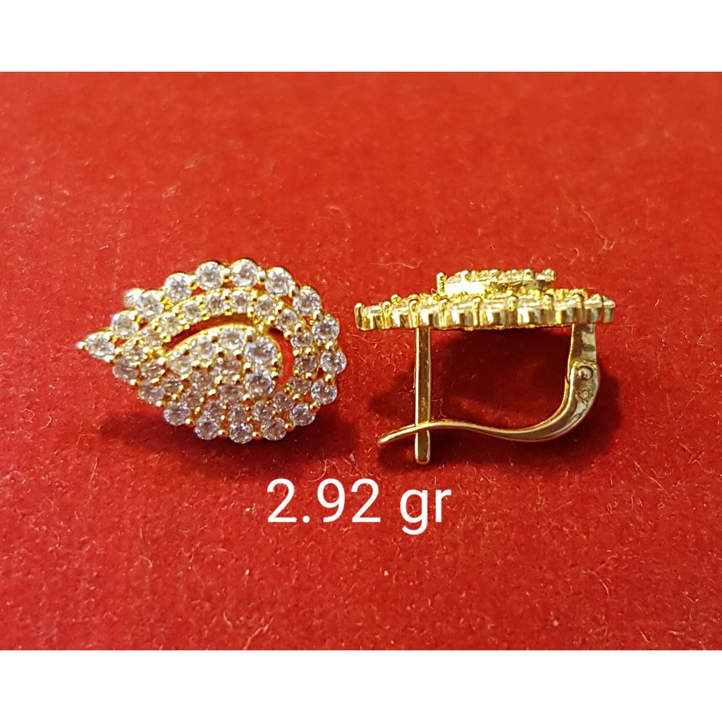 anting jepit anak dan dewasa emas asli kadar 700 70% 16k 22 gold cetek klip permata diamond seperti 