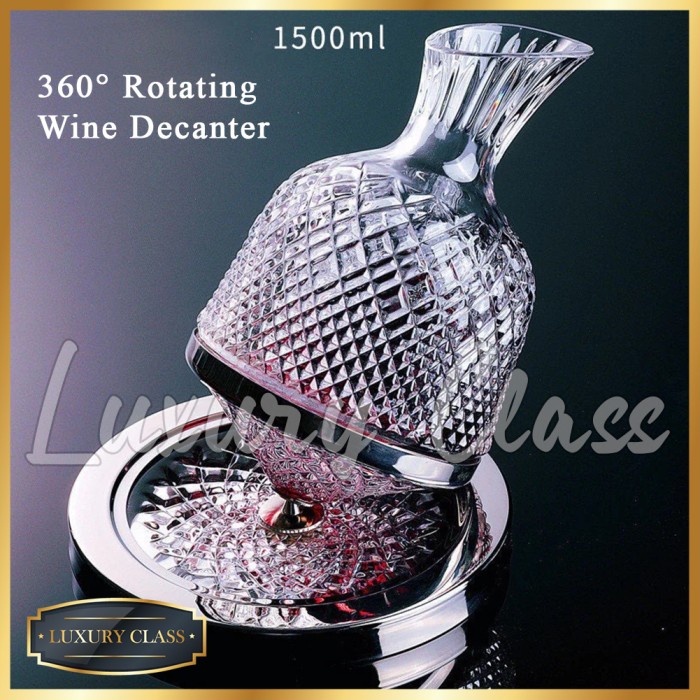 Rotating Crystal Wine Decanter With Tray, Botol Wine Kristal Mewah