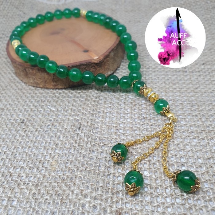 tasbih batu giok hijau 33 butir 8 mm 1000%asli