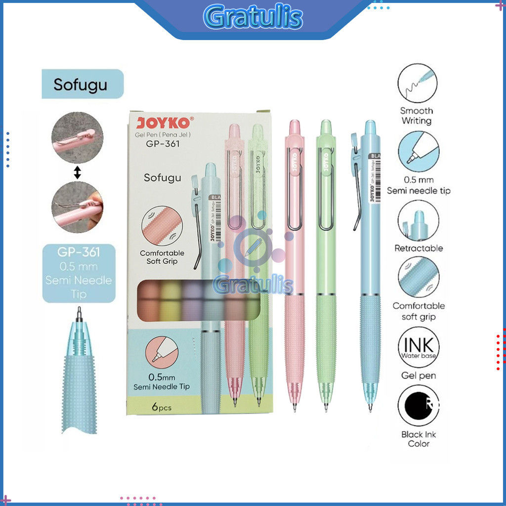 

PULPEN SOFUGU GEL GP-361 JOYKO [1 PACK/6 PCS] / ALAT TULIS SEKOLAH / BOLPEN PENA BALLPOINT PEN POLPEN TINTA JEL HITAM 1 PAK
