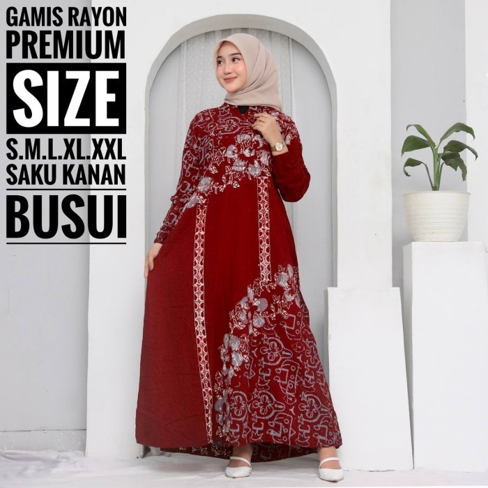 "Girya.Syo" - TERBARU Batik Usman - Gamis Twill Rayon Pekalongan Busui Kekinian Jumbo - Mawar Merah,