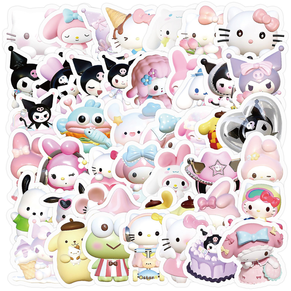 

2024 NEW 50pcs Sanrio Cute Hello Kitty Kuromi Children DIY Waterproof Sticker