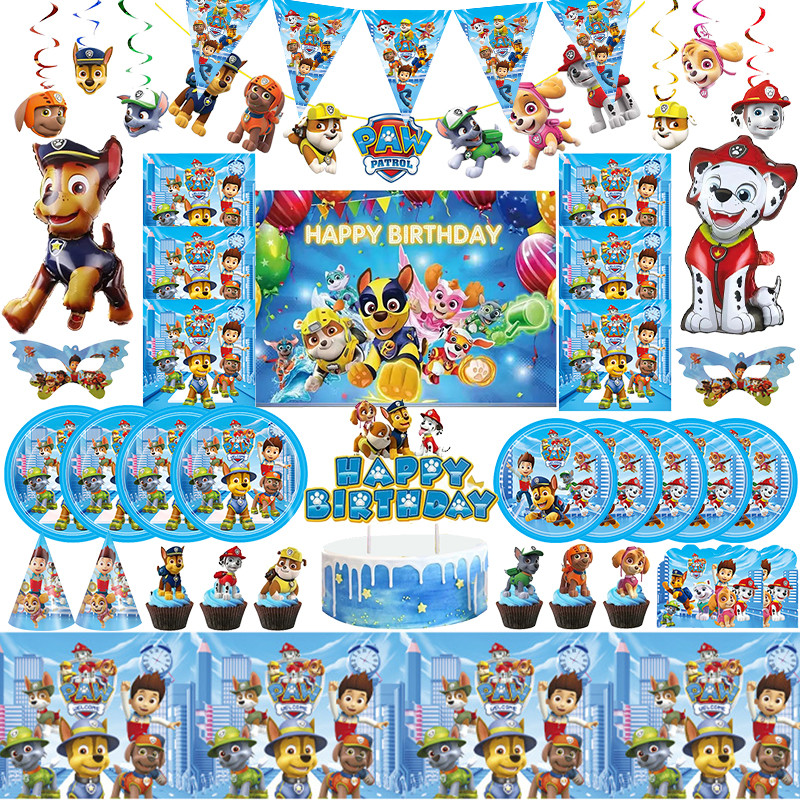 Paw Patrol Decorations Birthday Tableware Napkin Cup Plate Paw Patrol Balloons Set Background Sticke