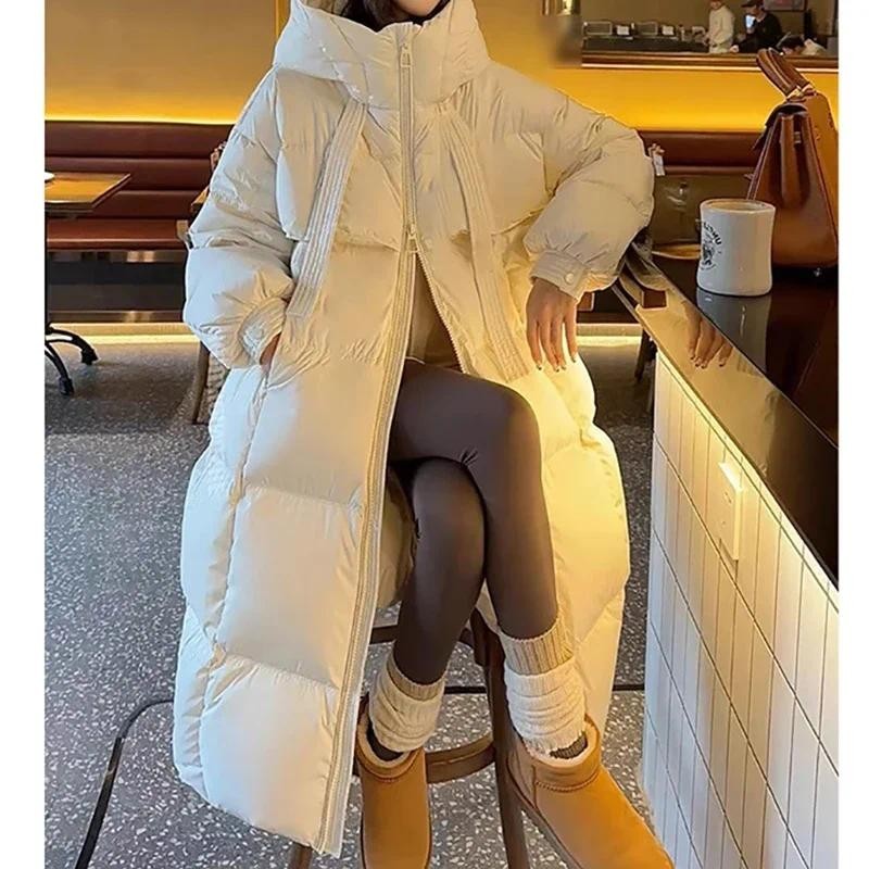 EVNISI Women Casual Thicken Warm Hooded Down Coat Lady Office Parkas Long Sleeve Zipper Pocket Long 