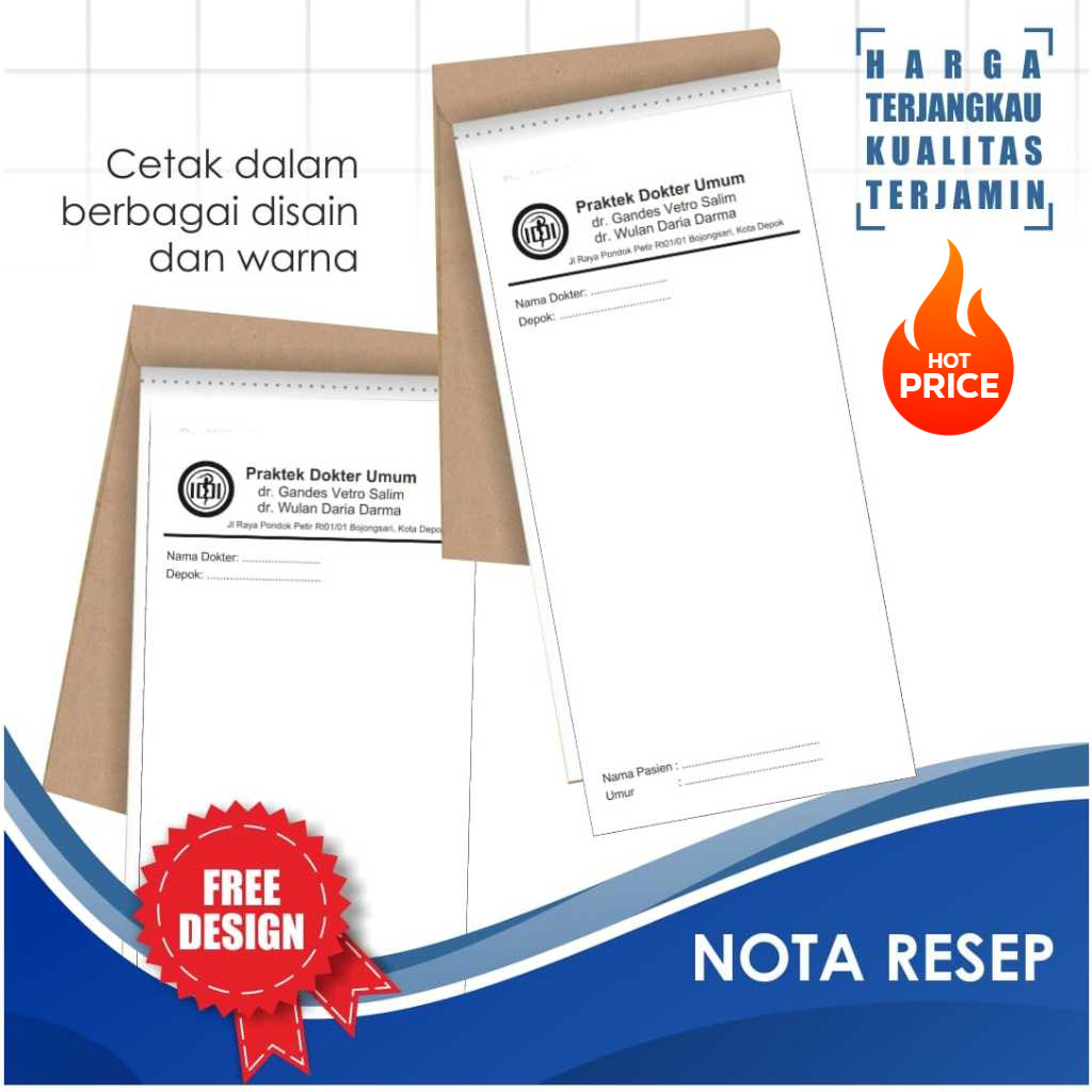 

CUSTOM NOTA RESEP UKURAN 1/3 KERTAS A4/F4 1 RIM