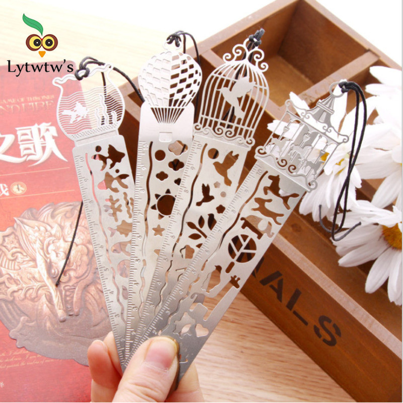 

1 Pcs Metal Straight Ruler Stationery Draw Measuring Gift School Office Supply Bookmark Birdcage Hollow Fishbowl Stencils