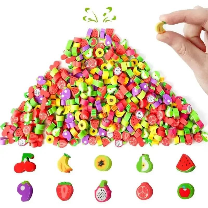 

50pcs Mini Fruit Animal Erasers Small Christmas Pencil Erasers for Kids Party Favors School Homework Awards Student Prizes Gift