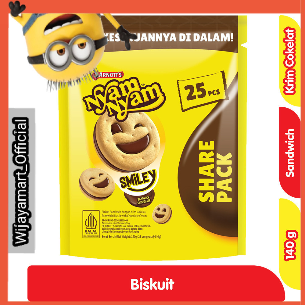 

NyamNyam Smiley Biskuit Sandwich Cokelat Share Pack 140 g