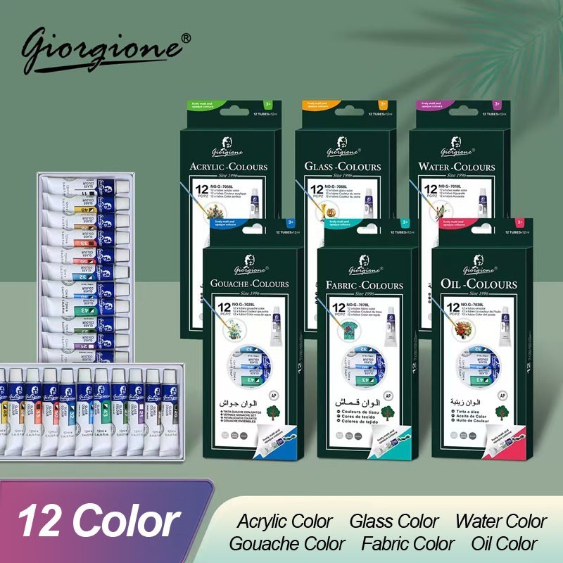 

Bobomart Pigmen Set Paint Set Cat Air/Cat Guas/Cat Akrilik/Pigmen Kaca/Pigmen tekstil/Cat iklan 25ml 6/12 Warnas