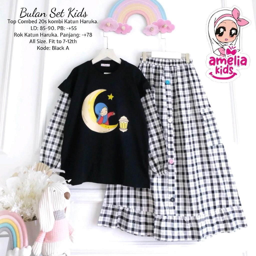 BULAN SET KIDS FASHION CASUAL ANAK BAHAN TOP COMBED 20S DAN KATUN HARUKA PREMIUM ORI BY AMELIA KIDS