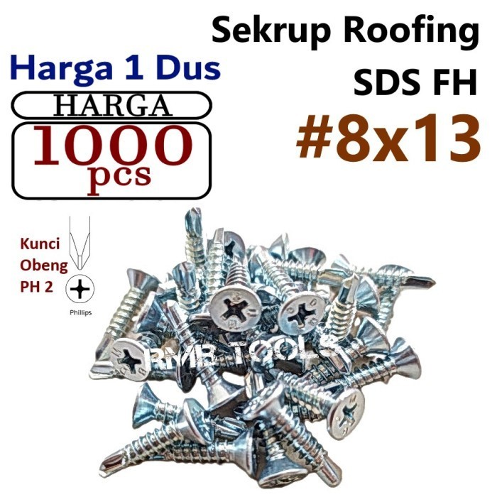 x1Dus Sekrup Roofing SDS FH 8x13 / Baut Skrup Baja Ringan FH 8 x 1/2