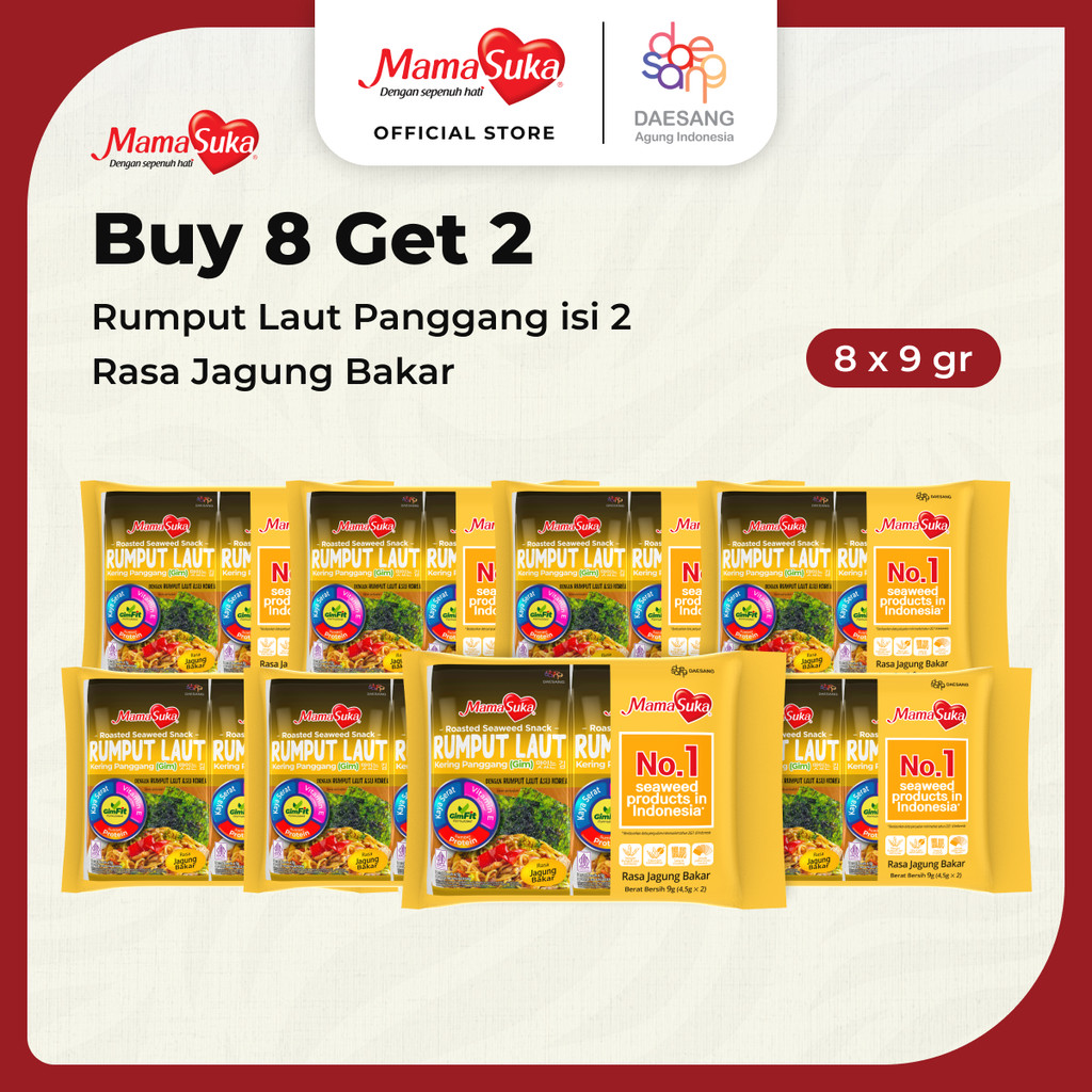 

Buy 8 Get 2 MamaSuka - Rumput Laut Panggang Jagung Bakar Isi 2 @4,5 gr